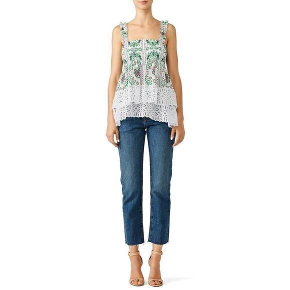 Tory Burch Green Tiered Ruffle Garden Party Top Us 8
